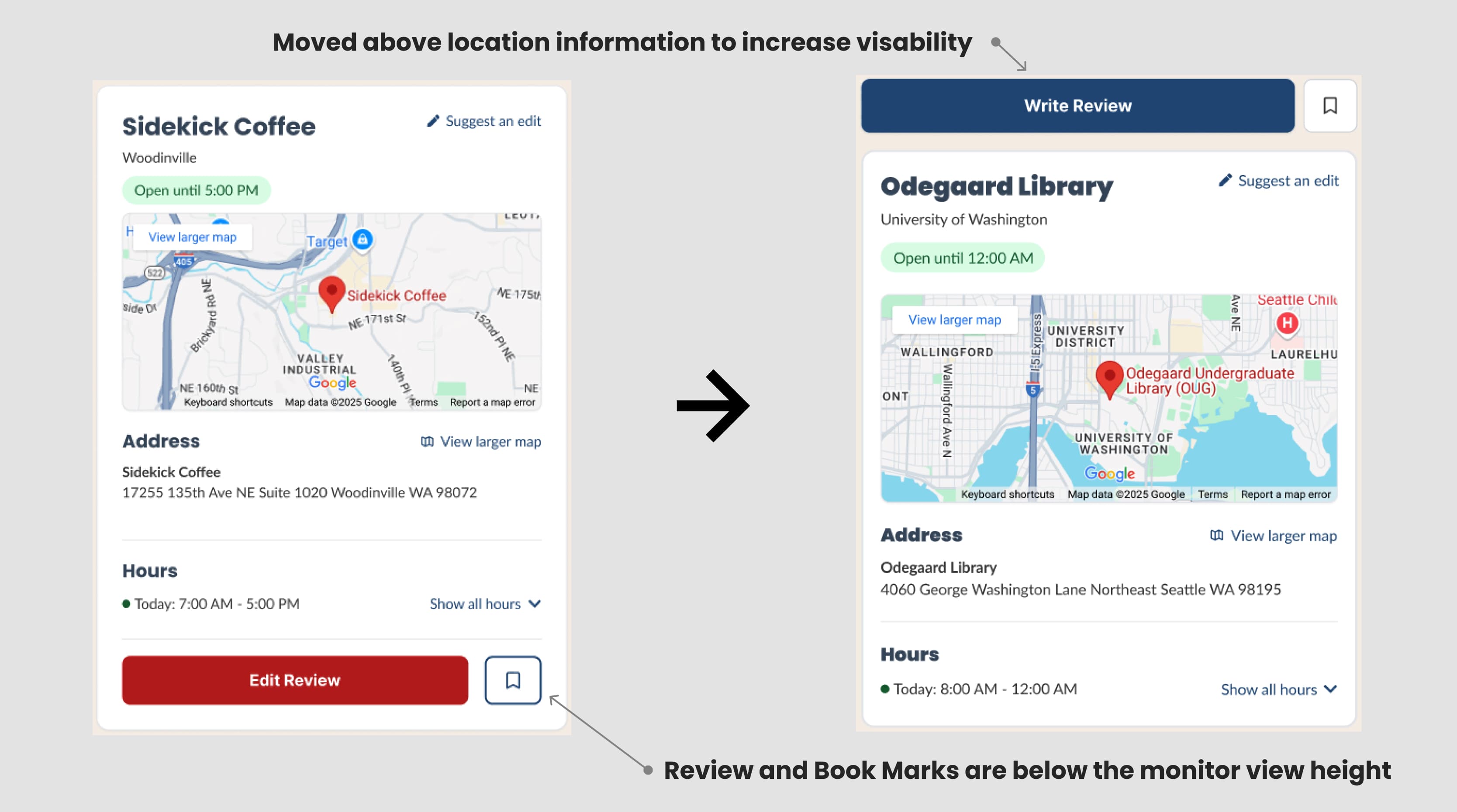 Review and Bookmark Button Redesign Example